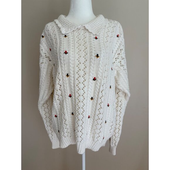 Vintage 90s Cottagecore Liz Sport Floral Embroidered Sweater Size Small - Picture 3 of 14